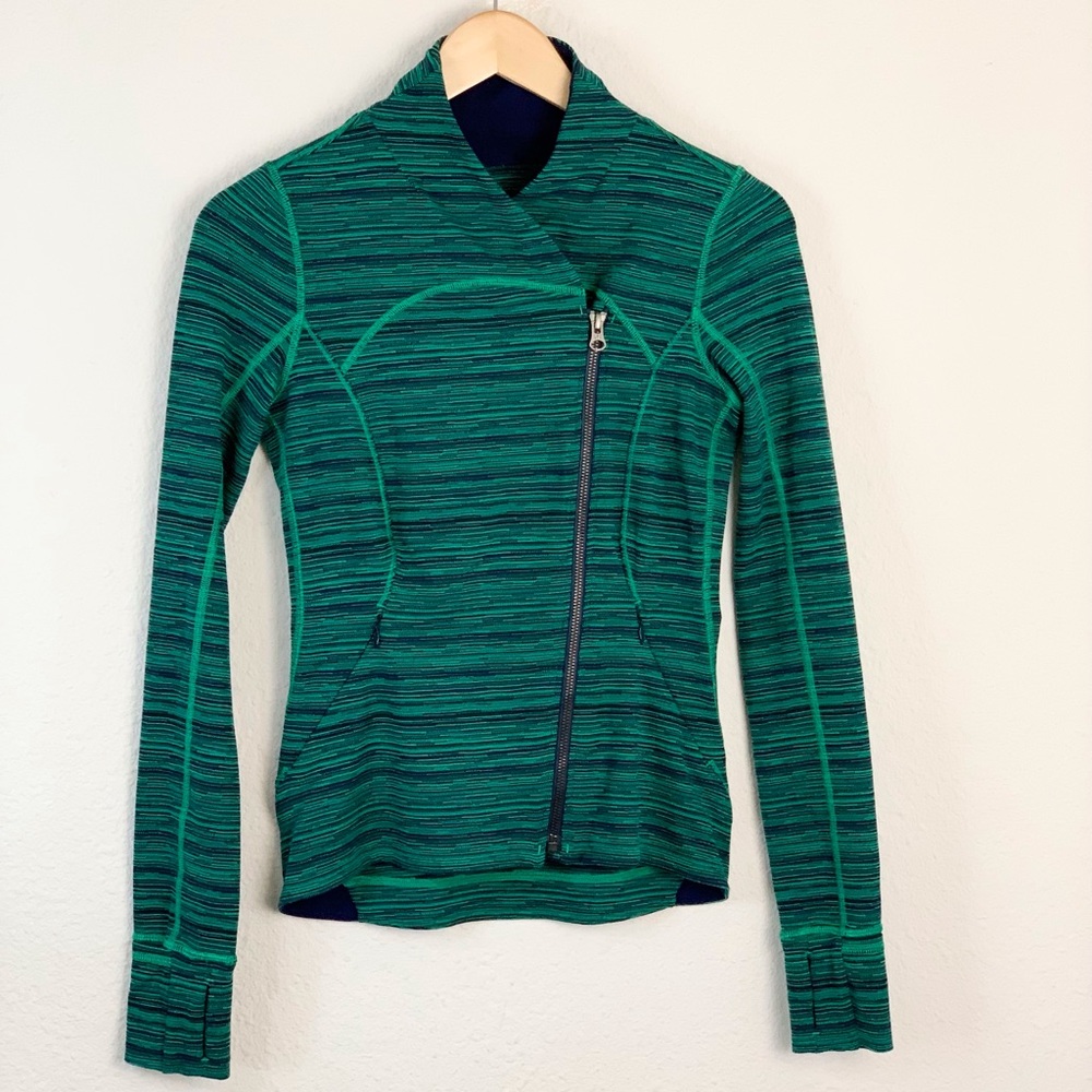 Lululemon Precision Green Cyber Jungle Blue Front Zip Jacket Sz 4